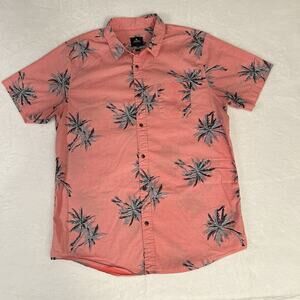 Rip Curl Shirt Coral Blue Hawaiian Button Up Camp Surfing Tropical Size Large